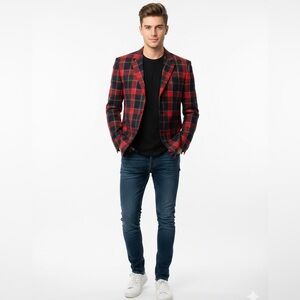 TARTAN VTG 1970 Red Wool Jacket Designed & made by Réaldo Tremblay QC Designer